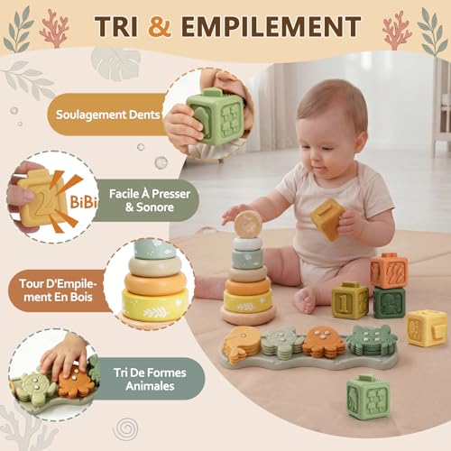 Anook Montessori Toys 6 Months, 5 in 1 Games Early Learning Baby 6-12 Months with Baby Cube, Baby Shape Game, Tissue Box, Montessori Games 6-24 Months for Baby Girl Gift