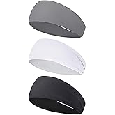 3Pack Sports Headbands for Men Women, Moisture Wicking Workout Headband, Sweat Headbands for Running, Cycling, Skiing, Gym, Tennis, Golf, Camping