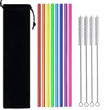 Nesspool 10.5 Inch Extra Long Reusable Silicone Straws Drinking for 30oz 20oz Tumbler and Mason Jars - 8 Pack Flexible Straws with 4 Cleaning Brushes and 1 Carrying Case - Eco Friendly - BPA Free