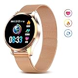 GOKOO Smart Watch for Men Women with All-Day Heart Rate Blood Pressure Sleep Monitor IP67 Waterproof Activity Tracker Calorie Running Counter Gold