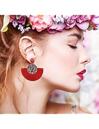 Chuangdi - Paquete de aretes de aro con borla en forma de abanico, estilo bohemio, para mujeres y niñas, 9 pares