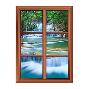 Removable Wall Sticker/Wall Mural - Cascading Forest Waterfall in Kanchanaburi,Thailand - Creative Window View Vinyl Sticker - 24"x32"