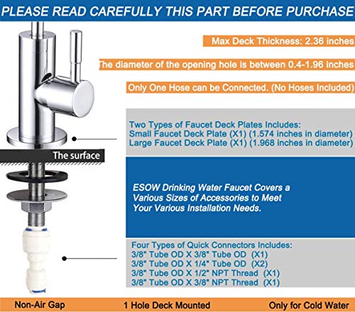 ESOW Kitchen Water Filter Faucet, 100% Lead-Free Drinking Water Faucet Fits most Reverse Osmosis Units or Water Filtration System in Non-Air Gap, Stainless Steel 304 Body Polished Chrome Finish - Thumbnail 5