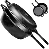 Pre-Seasoned Cast Iron 2-In-1 Combo Cooker | 3-Quart Dutch Oven and Skillet Lid Set Oven Safe Cookware | Use As Dutch Oven and Frying Pan | Indoor and Outdoor Use | Grill, Stovetop, Induction Safe