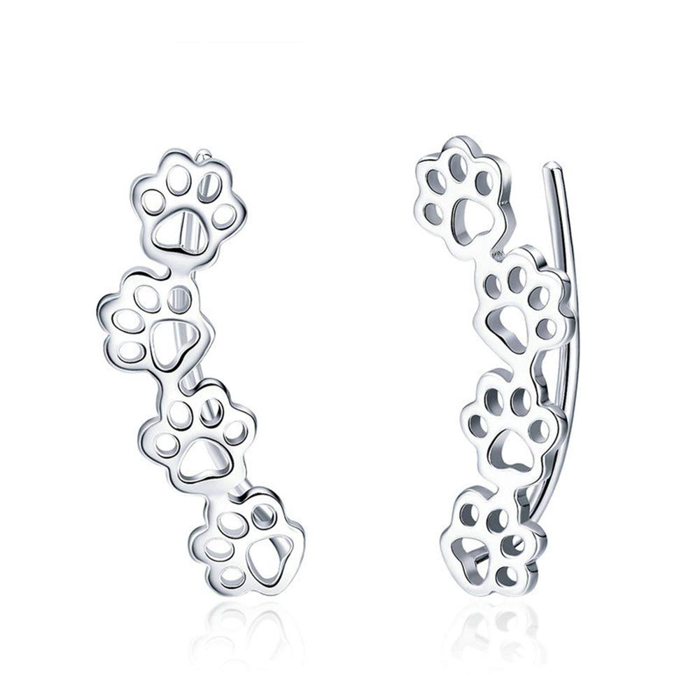 NEWL 925 Sterling Silver Paw Trail Cat And Dog Footprints Stud Earrings for Women Sterling Silver Jewelry