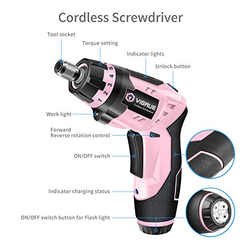 Cordless Screwdriver, VIGRUE Electric Screwdriver, Rechargeable 4V MAX 2000mAh Liion, with 45