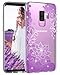 Casetego Compatible Galaxy S9 Plus Case,Clear Glitter Bling Shiny Soft Flexible TPU Case Rubber Silicone Skin with Flowers Floral IMD Printed Back Cover for Samsung Galaxy S9 Plus-Bling Purple