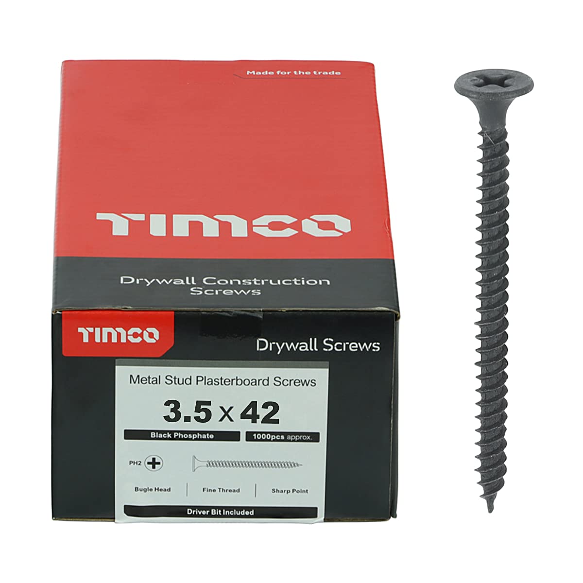 TIMCO PH2 Philips Drywall Screws - 3.5 x 42 - Grey - Box of 1000 — image 1