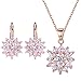 BAMOER 18K Rose Gold Plated Cubic Zirconia Snowflake Lever Back Earrings Necklace Set for Women Girls CZ Jewelry Set