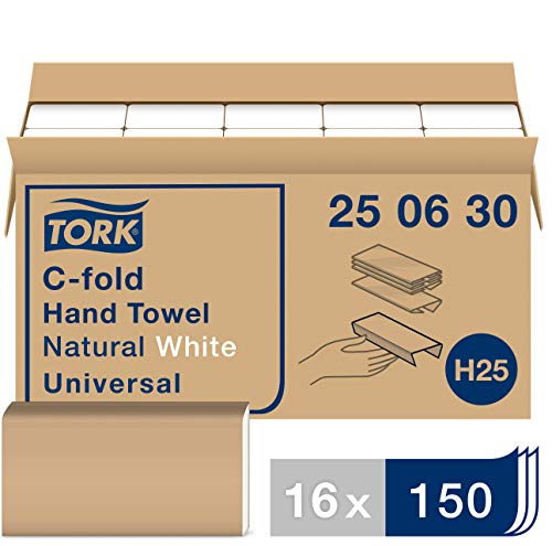 Tork 250630 Universal C-Fold Hand Towel, 1-Ply, 10.125" Width x 12.75" Length, Natural White (Case of 16 Packs, 150 Towels per Pack, 2,400 Towels per Case)