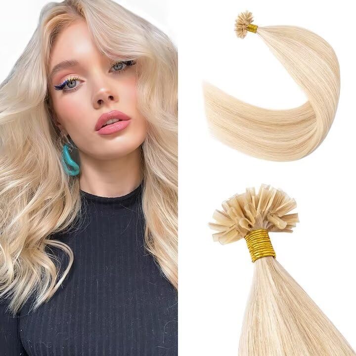 Silk-co U Tip Pre Bonded Hair Extensions Strands Keratin Nail Tip Straight Human Hair Extensions U tip Real Remy Hair 50 Strands Keratin Nail Til 22"-50g #18P613 Ash Blonde&Bleach Blonde — image 1
