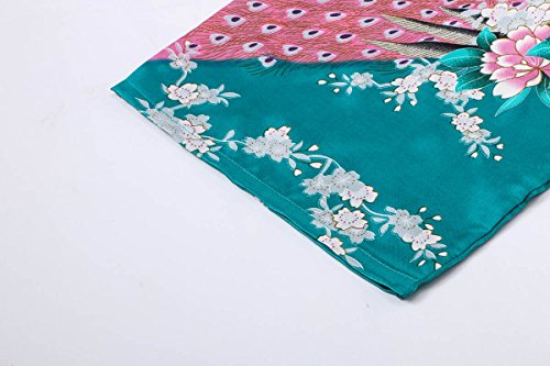 Yukata Women's Short Kimono Robe, Peacock&Blossom Design, Atrovirens M