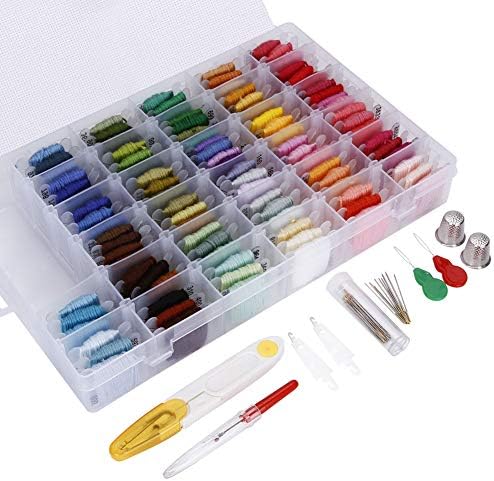 Chenkaiyang Embroidery Floss Cross Stitch Threads, 100 Colors Friendship Bracelets Floss Organizer Storage Box and 38 Pcs Cross Stitch Kits with 2 Pack White Cotton Aida