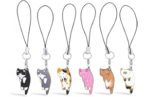 Sopopal 6 Pcs Cat Phone Charm Aesthetic Cell Phone Charm Kawaii With Handmade Cute Hanging Pendants Decor, Metal, No Gemstone