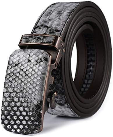 [Snake Skin Print With Automatic buckle] HW Zone Men's Solid Leather Snake Skin-Print Ratchet Leather Belt Wide 1 3/8"