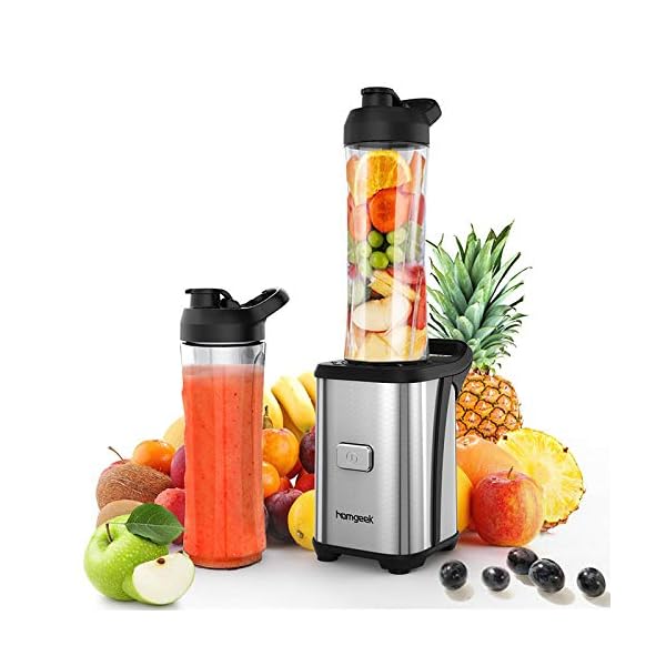 Smoothie-Blender-Mixer-homgeek-Stainless-Steel-Personal-Blender-Smoothie-Maker-with-2x600ML-Portable-Bottles-for-Milkshake-Fruit-and-Baby-Food-23000-RPM-High-Speed-BPA-Free-UK-Plug Smoothie Blender Mixer, homgeek Stainless Steel Personal Blender Smoothie Maker, with 2x600ML Portable Bottles for Milkshake, Fruit and Baby Food, 23,000 RPM High Speed, BPA Free, UK Plug