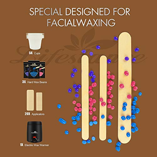 Waxing Kit, Lifestance Hair Removal Waxing Warmer Kit for Women Men At Home Wax Kit for Sensitive Skin Eyebrow Facial Waxing with 10.5oz Hard Wax Beans &20 Applicator Sticks