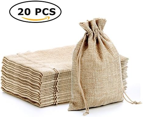 CARANFIER Burlap Bags with Jute Drawstring for Holiday Party Birthday Wedding Gift Jewelry Treat DIY Craft Favor Bags Sack Pouch, Lot of 20 (7 * 5.2, Rustic Brown)