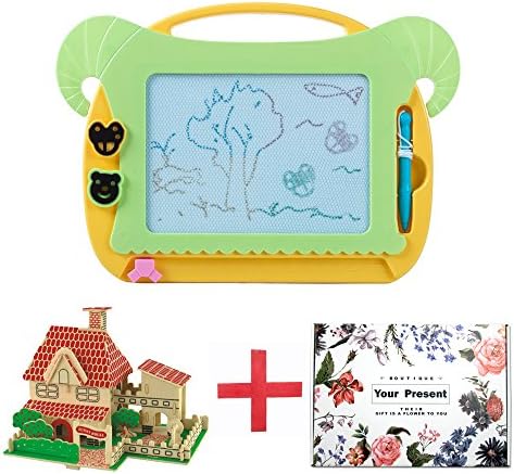 Tide Maker Magnetic Drawing Board, Magna Colorful Doodle Board+3D Wooden Three-Dimensional Puzzle+Beautiful Gift Box Packaging（4 colors available） (colour#3)