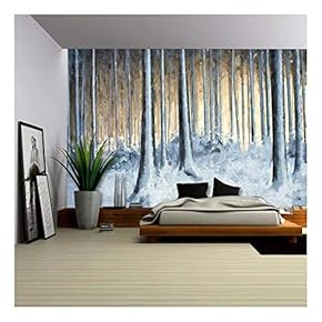 Oil Painting Snowy Trees in The Winter Forest - Removable Wall Mural | Self-Adhesive Large Wallpaper - 66x96 inches