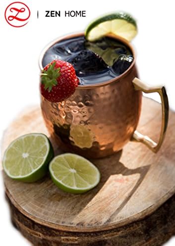 100% Premium Moscow Mule Copper Mug 16 Oz | Solid Handmade Copper Drink Cup w/ Brass Handle | Hammered for Unique &amp; Authentic Look / Feel | For Cocktails, Vodka, Beverages &amp; More | ZenHome