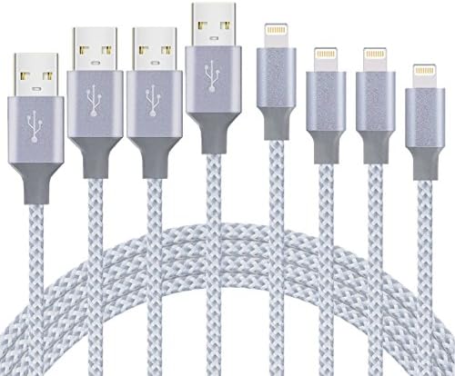 iPhone Charger, LJP iPhone Charger Cable Cord Lightning to USB Nylon Braided with Aluminum Connector 4Pack 3FT 6FT 6FT 10FT for iPhone X/8/8 Plus/7/7 Plus/6s/6s Plus/6/6 Plus,iPad,iPod -Gray White