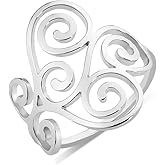 TEAMER Vintage Filigree Flower Ring Stainless Steel Elegant Flower Ring Wedding Band Ring for Women
