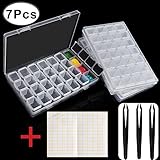 Outee 3 Pack 28 Grids Diamond Painting Box Storage 5D Diamond Painting Accessories Storage Box for Diamond Embroidery with 3 Pack Tweezers and 168 Pieces Craft Label Marker Sticker