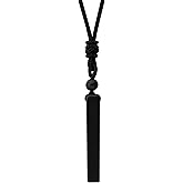 MINACHI Black Obsidian Geometric Vertical Bar Pendant Necklace with Braided Cord, Spiritual Protection Healing Jewelry Gift for Men and Women