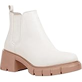 Juliet Holy Womens Lug Sole Platform Ankle Booties Chelsea Slip on Chunky Block Heel Leather Combat Boots