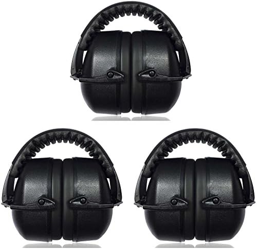 3 Sixty Safety Ear Muffs + Free Ear Plug Kit (Triple Pack) - Hearing Protection for Shooting and Noise Cancelling Activities with Easy Storage, Ear Protection Needs - Black