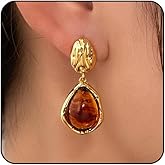 Gold Statement Earrings for Women Dangle Irregular Brown Earrings for Women Dangling Vintage Crystal Earring for Women Vintage Jewelry