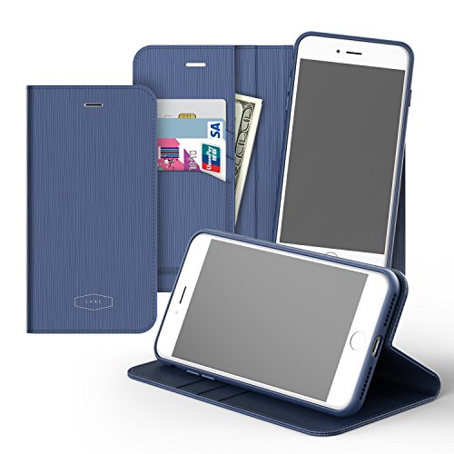 LABC, iPhone 8 Plus / iPhone 7 Plus Wallet Case, Detachable Wallet Case/ Ultra Slim Protective Case/ Card & Cash Slots/ Card Holder/ Genuine Leather/ 2 Style Case -Navy (LABC-165-NV)