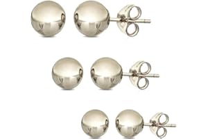 PORI JEWELERS .925 Sterling Silver Ball Stud Earrings (3-Pair-Pack) 3MM 4MM AND 5MM… Choose your color