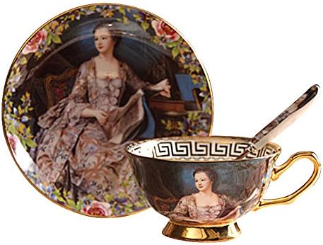 European Royal England Bone China Ceramic Oil Painting Figure Tea Cup Coffee Cup,Empress Josephine,Brown And Blue