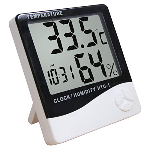 Sesame Electronic Ambient Thermometer Humidity Juice Table Home Kitchen Indoor Outdoor Thermohygraph Temperature Meter Big LCD Screen Display Wise Alarm 106x98x22mm Blister Retail Packing White
