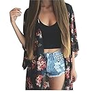 Yonala Women's Sexy Cardigan Blouse Bikini Swimwear Kimono Cover Up Beach Dress,Medium,Black