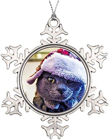 Xmas Ornaments Metal Snowflakes Grey Short Hair Cat Custom Tree Branch Hanging Decoration for Holiday Season