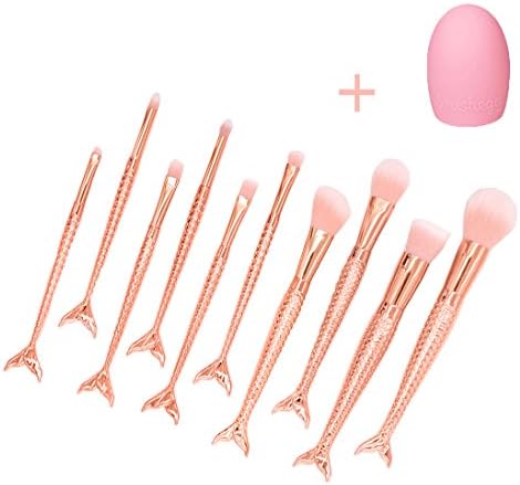 Crystyle Makeup Brushes Set 10PCs Mermaid Make-up Brushes with 1PC Clean-up Silcone Brush Cosmetic Brushes Combination