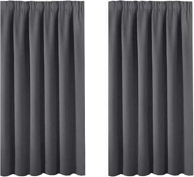 BellaHills Blackout Curtains 2 Panels 46x54 Charcoal Grey Pencil Pleat Bedroom