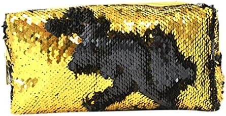 Yeefant Mermaid Sequin Fish Scale Pencil Case Cosmetic Makeup Coin Pouch Storage Zipper Purse Bag for Casual Evening Party Travelling,0.76x0.36x0.26 Ft,Gold