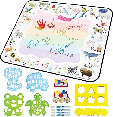 Water Doodle Mat - Reusable and Educational [40 x 32" + 20 Extras] Animal Alphabet - Drawing ...