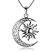 925 Oxidized Sterling Silver Filigree Crescent Moon and Sun Symbol Yin Yang Pendant Necklace, 18