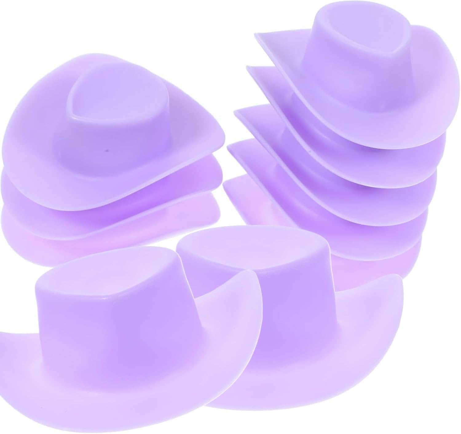 10Pcs Miniature Cowboy Hat Set for 1:12 Scale Dollhouse, Purple Western Party Decorations, Wine Bottle Toppers and Cowgirl Theme Crafts, Durable Plastic DIY Hats