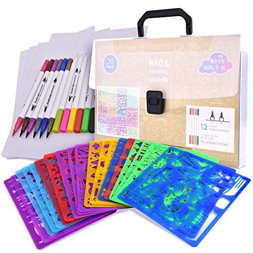 CtopoGo Drawing Stencils Set for Kids with Over 400 Shapes,Educational Toys to Enhance Children's Creativity,Arts and Crafts for Girls & Boys,Travel Activities Kit for Age 3+ Ideal Kids Gifts