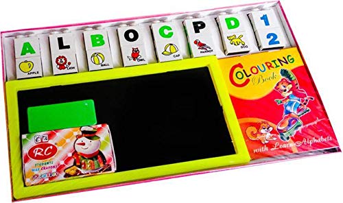 F9 Arts Kids Nursery Teaching Kit with Blocks, Slate, Wax Crayons & Colouring Book(Multicolor)