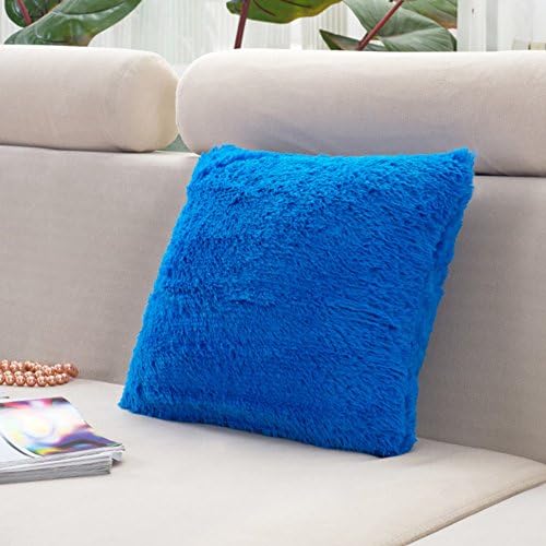 FUJINET Soft Faux Fur Decorative Throw Pillow Case Cushion Cover For Sofa Cars 17"x17" Royal Blue