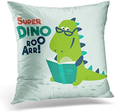 Sdamase Throw Pillow Cover Animal Cute Dinosaur Reads Book Funny Tyrannosaur Dino Decorative Pillow Case Home Decor Square 18" x 18" Pillowcase