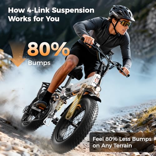 Jasion X-Hunter Electric Bike for Adults,1400W Peak Folding Ebike,20''*4 Fat Tire Foldable Ebike,30MPH 70+Miles 48V 13AH Removable Battery,Full Suspension System Design,7-Speed Bicycles