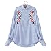 StarDream Striped Embroidered Flowers High Neck Blouse Women Vintage Casual Shirt Tops